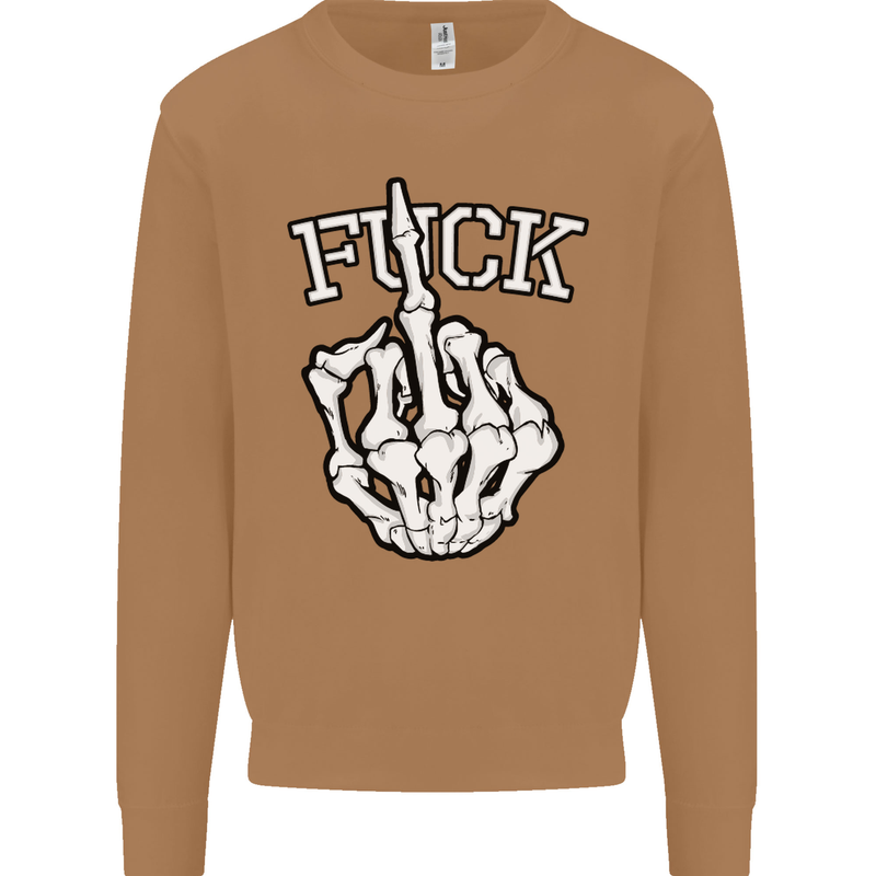 Finger Flip Fuck Skull Offensive Biker Mens Sweatshirt Jumper Caramel Latte