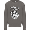 Finger Flip Fuck Skull Offensive Biker Mens Sweatshirt Jumper Charcoal