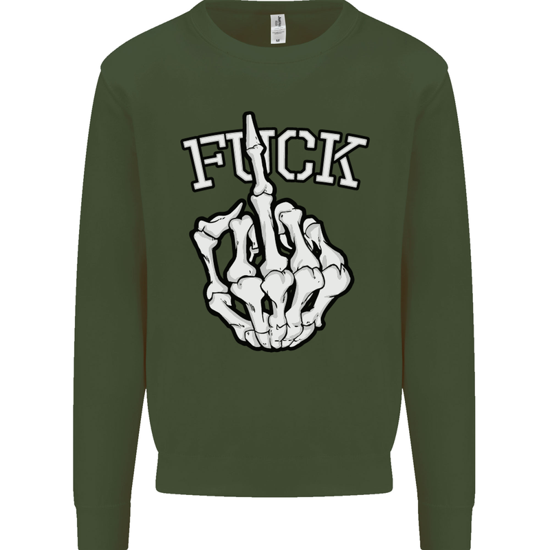 Finger Flip Fuck Skull Offensive Biker Mens Sweatshirt Jumper Forest Green