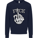 Finger Flip Fuck Skull Offensive Biker Mens Sweatshirt Jumper Navy Blue