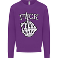 Finger Flip Fuck Skull Offensive Biker Mens Sweatshirt Jumper Purple