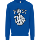 Finger Flip Fuck Skull Offensive Biker Mens Sweatshirt Jumper Royal Blue