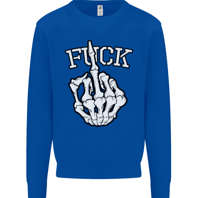 Finger Flip Fuck Skull Offensive Biker Mens Sweatshirt Jumper Royal Blue