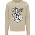 Finger Flip Fuck Skull Offensive Biker Mens Sweatshirt Jumper Sand