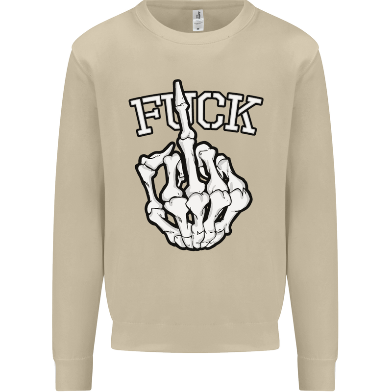 Finger Flip Fuck Skull Offensive Biker Mens Sweatshirt Jumper Sand