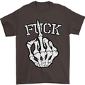 Finger Flip Fuck Skull Offensive Biker Mens T-Shirt Cotton Gildan Dark Chocolate