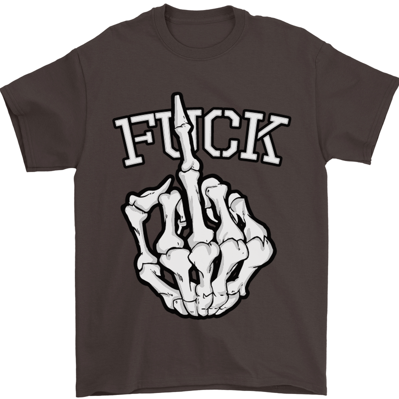 Finger Flip Fuck Skull Offensive Biker Mens T-Shirt Cotton Gildan Dark Chocolate