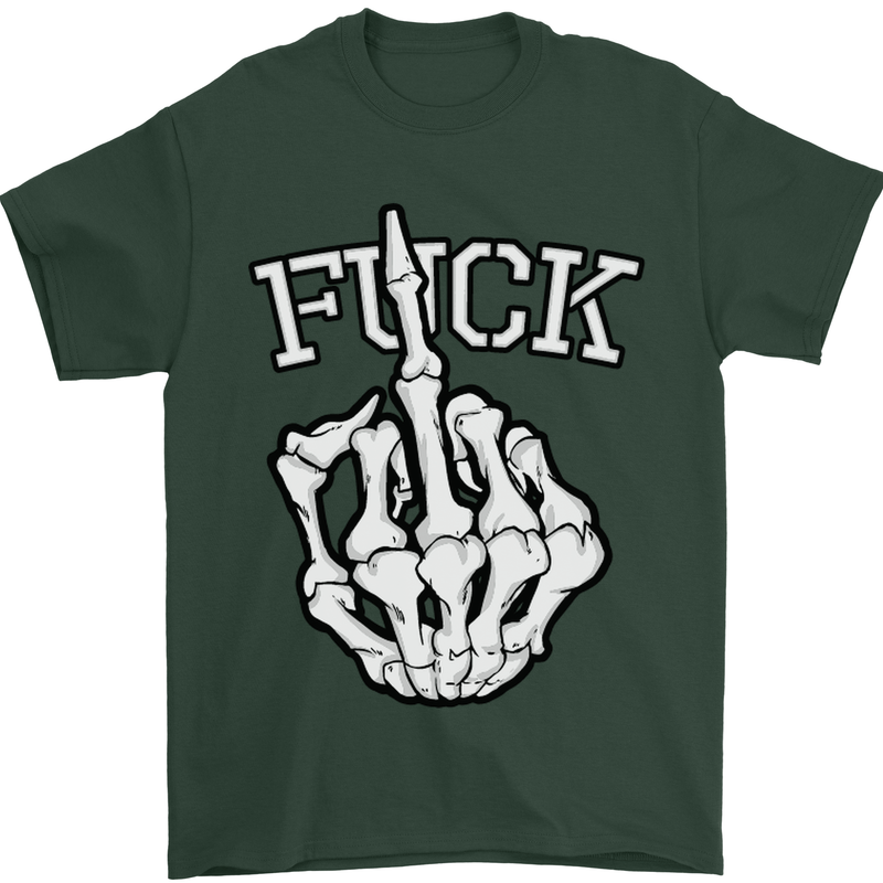 Finger Flip Fuck Skull Offensive Biker Mens T-Shirt Cotton Gildan Forest Green