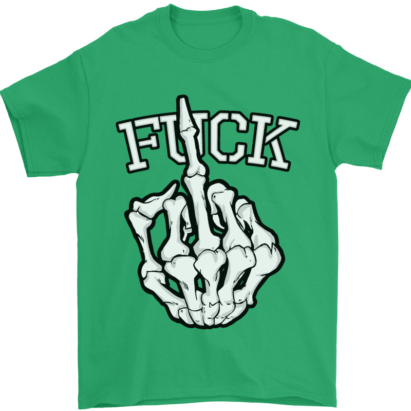 Finger Flip Fuck Skull Offensive Biker Mens T-Shirt Cotton Gildan Irish Green