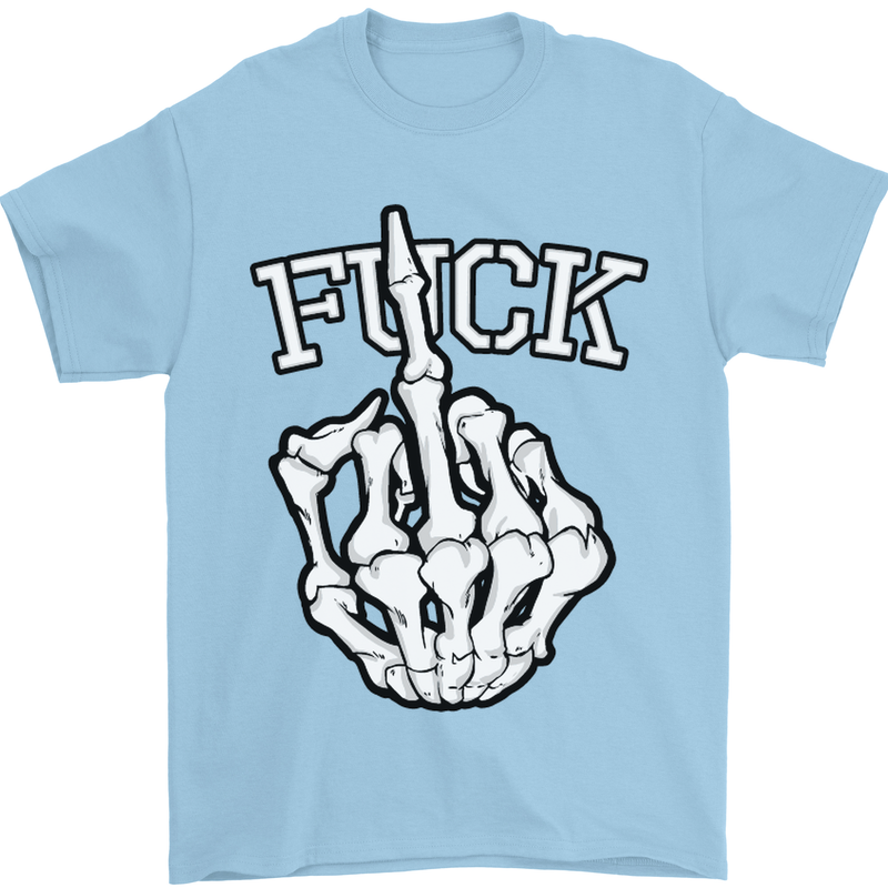 Finger Flip Fuck Skull Offensive Biker Mens T-Shirt Cotton Gildan Light Blue