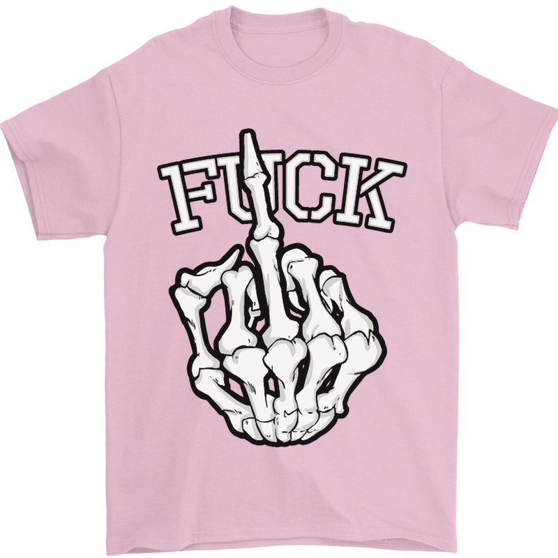 Finger Flip Fuck Skull Offensive Biker Mens T-Shirt Cotton Gildan Light Pink
