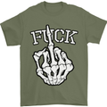 Finger Flip Fuck Skull Offensive Biker Mens T-Shirt Cotton Gildan Military Green