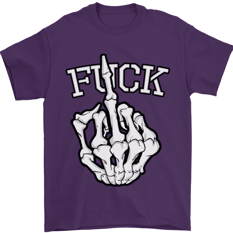 Finger Flip Fuck Skull Offensive Biker Mens T-Shirt Cotton Gildan Purple