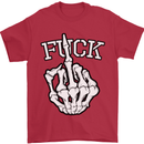 Finger Flip Fuck Skull Offensive Biker Mens T-Shirt Cotton Gildan Red