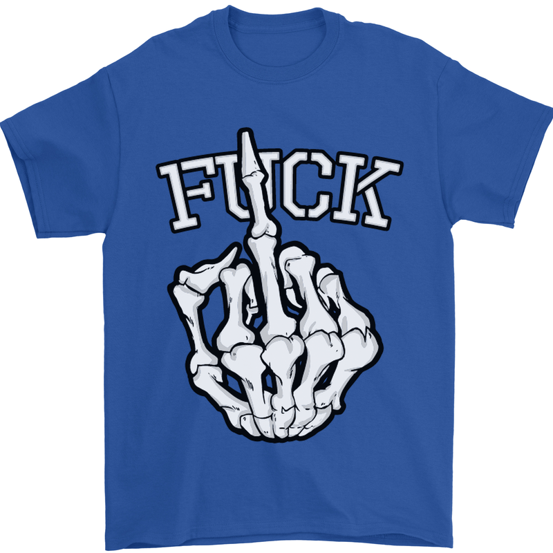Finger Flip Fuck Skull Offensive Biker Mens T-Shirt Cotton Gildan Royal Blue