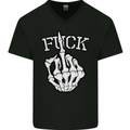 Finger Flip Fuck Skull Offensive Biker Mens V-Neck Cotton T-Shirt Black