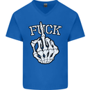 Finger Flip Fuck Skull Offensive Biker Mens V-Neck Cotton T-Shirt Royal Blue