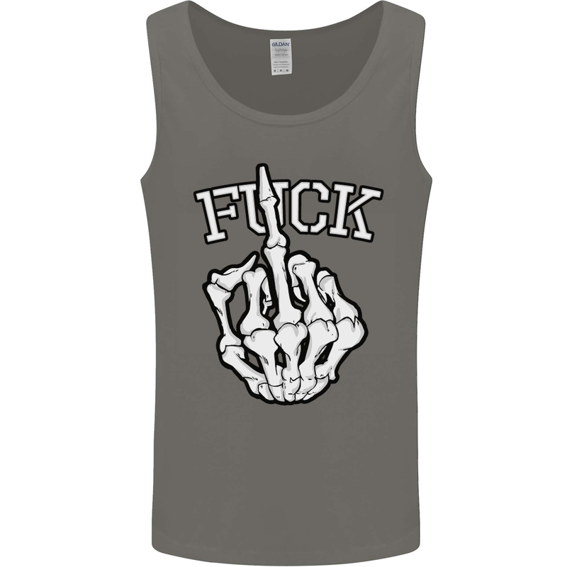 Finger Flip Fuck Skull Offensive Biker Mens Vest Tank Top Charcoal