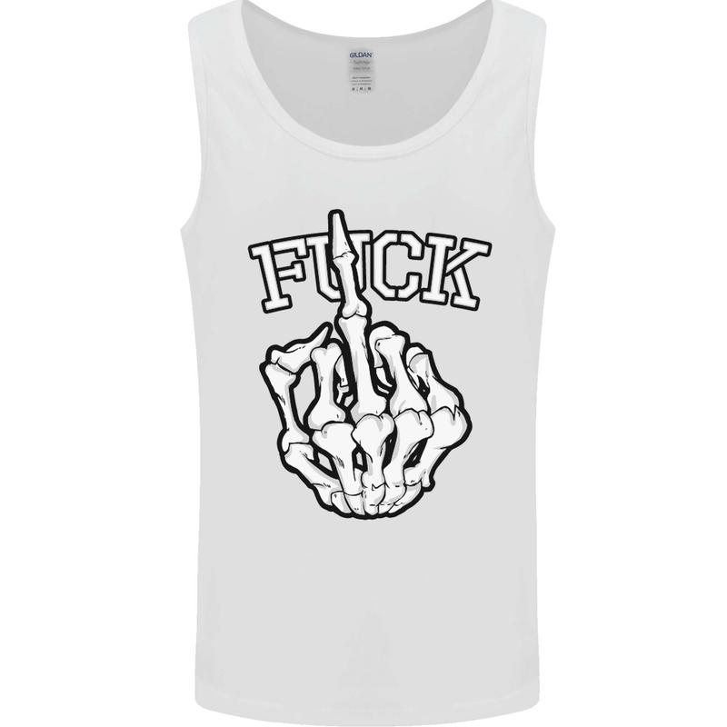Finger Flip Fuck Skull Offensive Biker Mens Vest Tank Top White