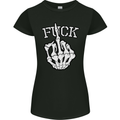 Finger Flip Fuck Skull Offensive Biker Womens Petite Cut T-Shirt Black