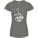 Finger Flip Fuck Skull Offensive Biker Womens Petite Cut T-Shirt Charcoal