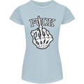 Finger Flip Fuck Skull Offensive Biker Womens Petite Cut T-Shirt Light Blue