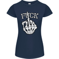 Finger Flip Fuck Skull Offensive Biker Womens Petite Cut T-Shirt Navy Blue