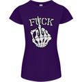 Finger Flip Fuck Skull Offensive Biker Womens Petite Cut T-Shirt Purple