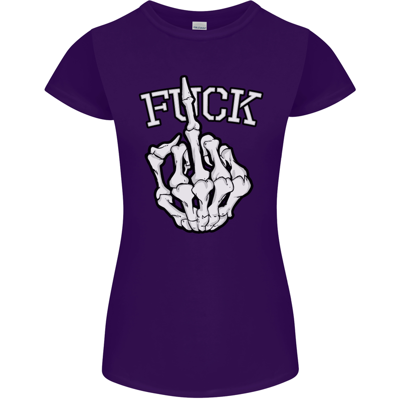 Finger Flip Fuck Skull Offensive Biker Womens Petite Cut T-Shirt Purple