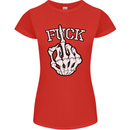 Finger Flip Fuck Skull Offensive Biker Womens Petite Cut T-Shirt Red