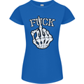 Finger Flip Fuck Skull Offensive Biker Womens Petite Cut T-Shirt Royal Blue