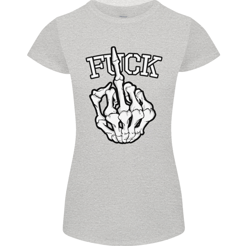 Finger Flip Fuck Skull Offensive Biker Womens Petite Cut T-Shirt Sports Grey
