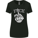 Finger Flip Fuck Skull Offensive Biker Womens Wider Cut T-Shirt Black