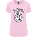 Finger Flip Fuck Skull Offensive Biker Womens Wider Cut T-Shirt Light Pink