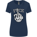 Finger Flip Fuck Skull Offensive Biker Womens Wider Cut T-Shirt Navy Blue