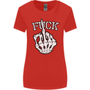 Finger Flip Fuck Skull Offensive Biker Womens Wider Cut T-Shirt Red