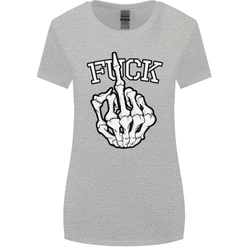 Finger Flip Fuck Skull Offensive Biker Womens Wider Cut T-Shirt Sports Grey