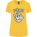 Finger Flip Fuck Skull Offensive Biker Womens Wider Cut T-Shirt Yellow