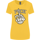 Finger Flip Fuck Skull Offensive Biker Womens Wider Cut T-Shirt Yellow