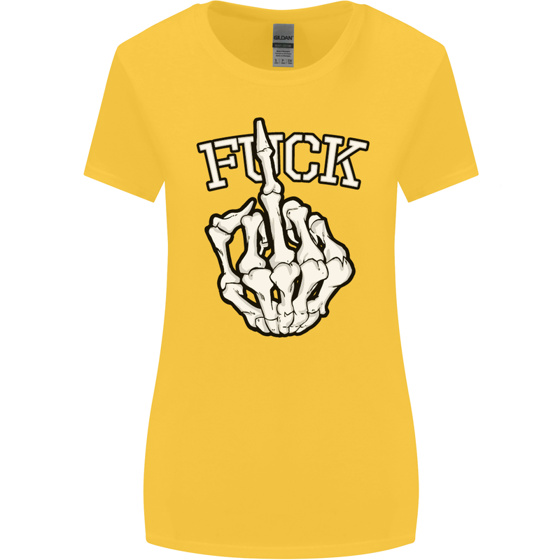 Finger Flip Fuck Skull Offensive Biker Womens Wider Cut T-Shirt Yellow
