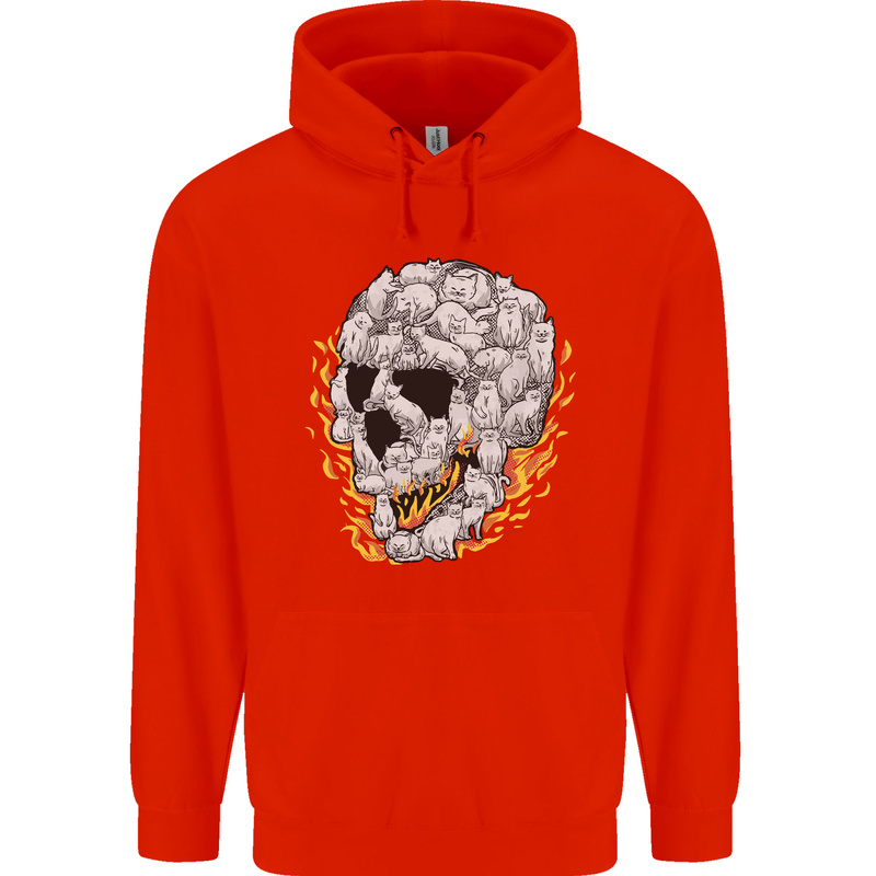 Fire Skull Made of Cats Childrens Kids Hoodie Bright Red