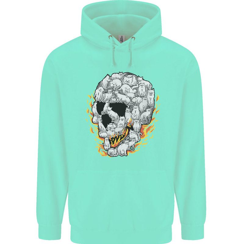Fire Skull Made of Cats Childrens Kids Hoodie Peppermint