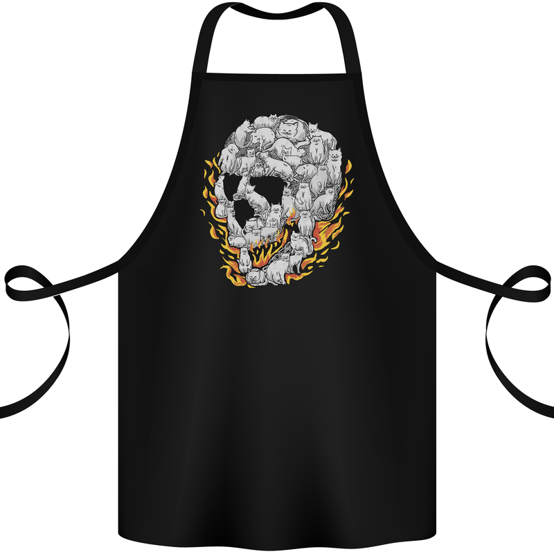 Fire Skull Made of Cats Cotton Apron 100% Organic Black