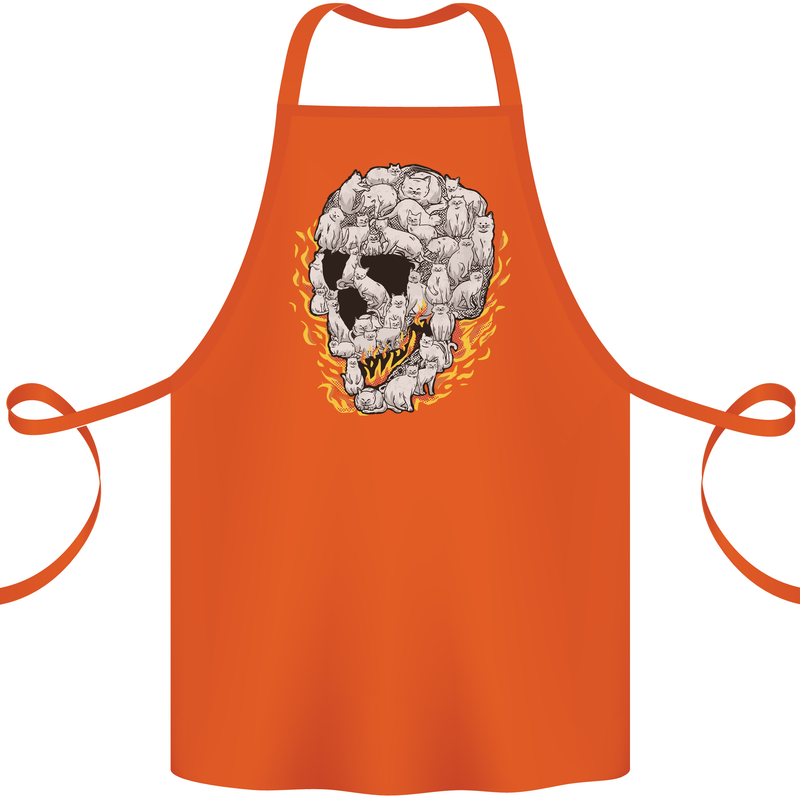 Fire Skull Made of Cats Cotton Apron 100% Organic Orange
