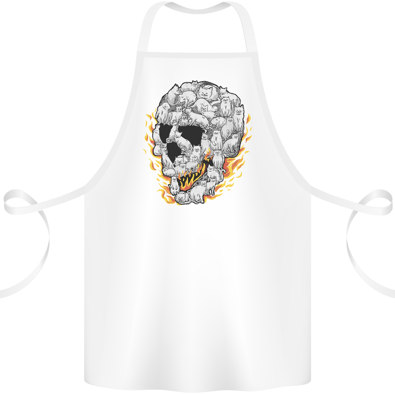 Fire Skull Made of Cats Cotton Apron 100% Organic White