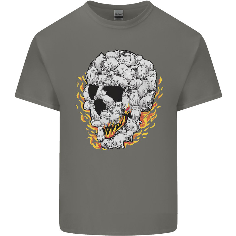 Fire Skull Made of Cats Kids T-Shirt Childrens Charcoal