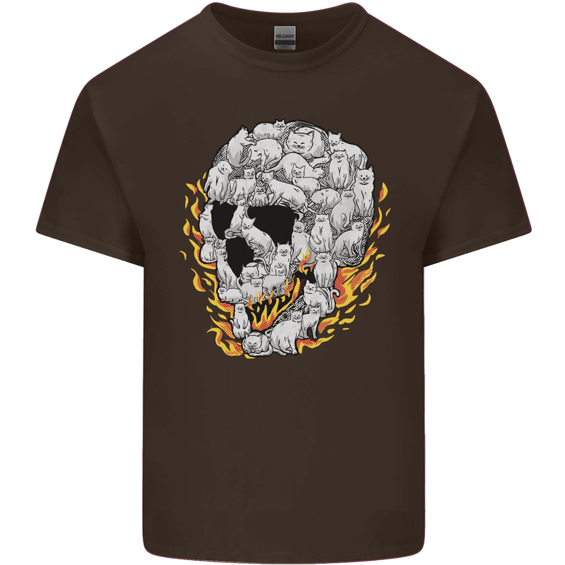 Fire Skull Made of Cats Kids T-Shirt Childrens Chocolate
