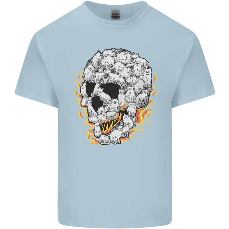Fire Skull Made of Cats Kids T-Shirt Childrens Light Blue