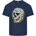 Fire Skull Made of Cats Kids T-Shirt Childrens Navy Blue