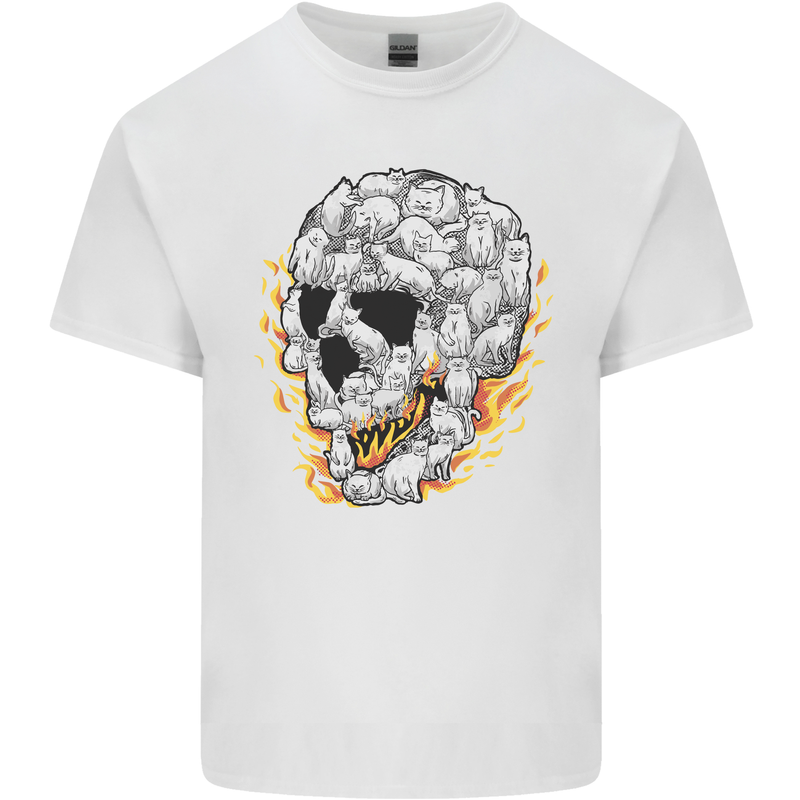 Fire Skull Made of Cats Kids T-Shirt Childrens White